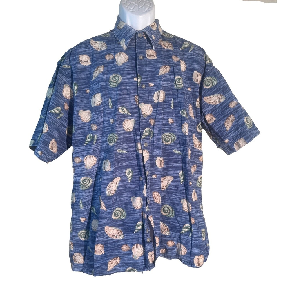 PIERRE CARDIN Men's Short Sleeve Button Down Shell Shirt Blue Large